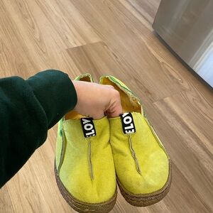 Ovelo Neon Yellow & Green Vegan Leather Slip On Loafers with Rainbow Stitching